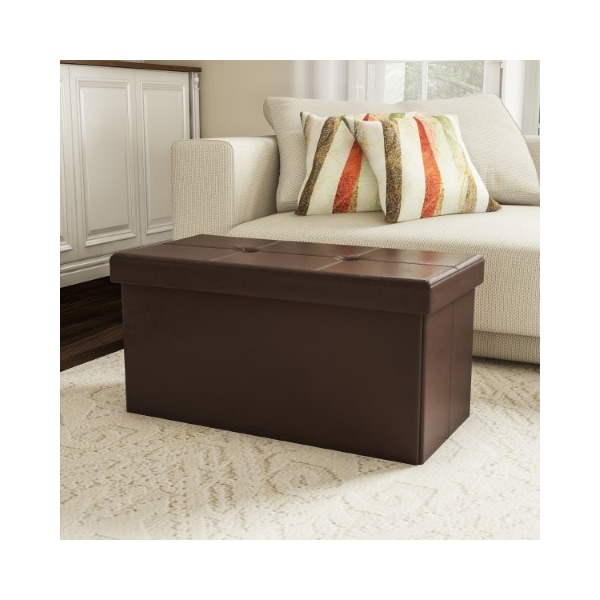 Hastings Home Large Foldable Storage Bench Ottoman, Tufted Faux Leather Cube Organizer Furniture for Home (Brown) 164477LGO - main